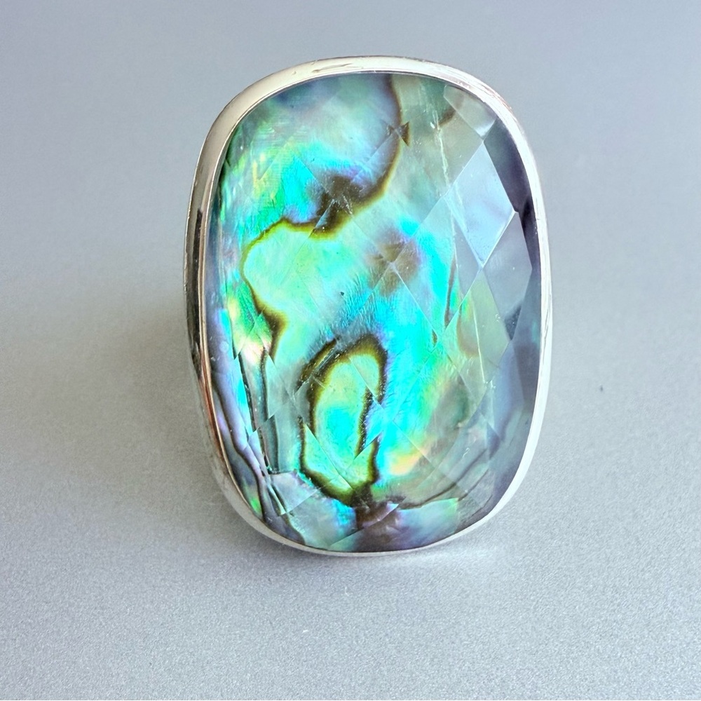 Abalone Shell Triplet Faceted Large Sterling Silv… - image 5